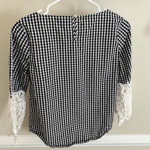 Checkered Blouse with Lace Sleeves